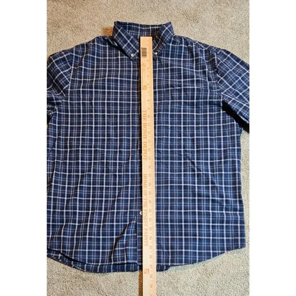 Banana Republic Mens Untucked Fit Navy Blue Plaid Button Down Shirt Large Casual - Picture 6 of 9